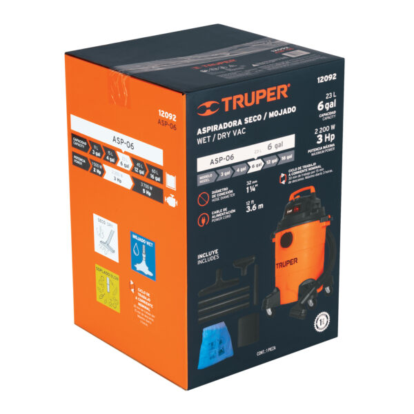 Aspiradora de sólidos y líquidos, 6 gal, plástica