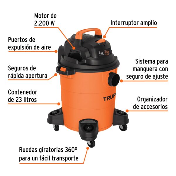 Aspiradora de sólidos y líquidos, 6 gal, plástica