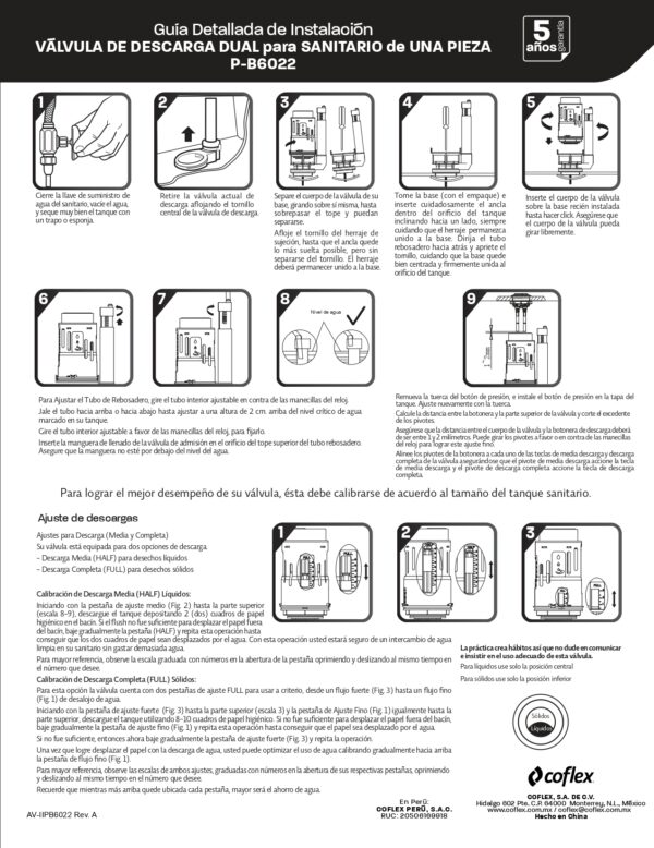 Válvula de Descarga Dual para Sanitario
