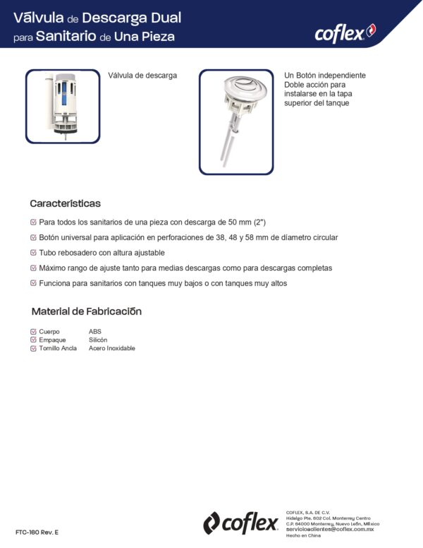 Válvula de Descarga Dual para Sanitario