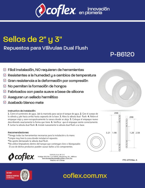 Sellos de repuesto 2" y 3" para Válvula de Descarga Dual